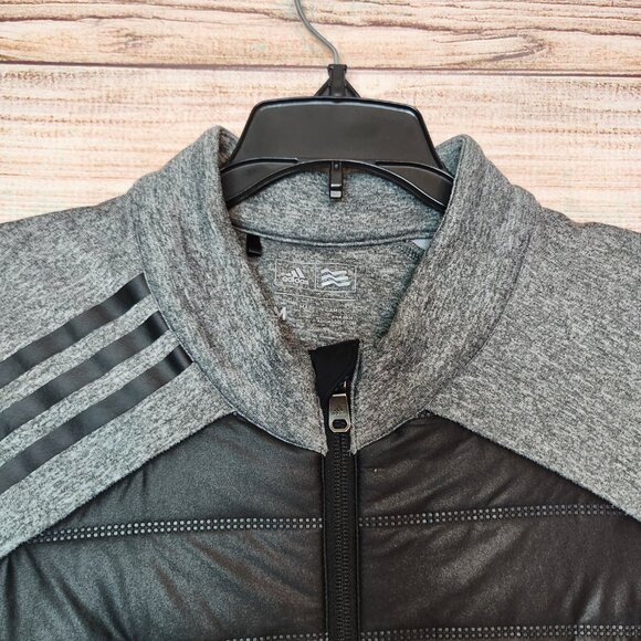 Adidas Golf Mens Puffer Vest Size M Black Gray 1/2 Zip Sleeveless Jacket Pockets - Picture 2 of 15